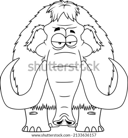 Outlined Mammoth Cartoon Character. Vector Hand Drawn Illustration Isolated On White Background
