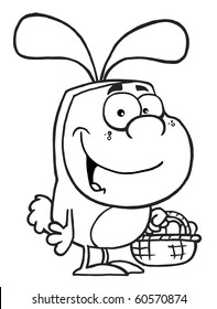 Outlined Man In An Easter Bunny Costume, Carrying A Basket