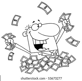 Outlined Man in a Pile of Money