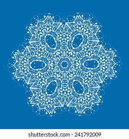 Outlined mandala on blue background. Vintage decorative element. Hand drawn background. Islamic arabic, indian, ottoman, asian motifs.
