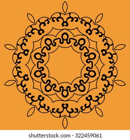 Outlined Mandala Print on Orange Background. Retro Ornate Mandala based design  for greeting card, Brochure, Card or Invitation with Islamic, Arabic, Indian, Ottoman, Asian motifs.