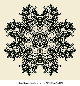 Outlined Mandala Print. Stylized Oriental Lace.