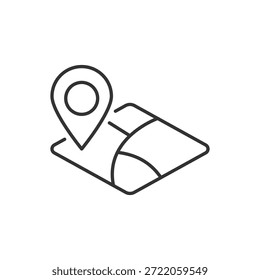 Mapa delineado con símbolo de línea delgada de icono de marcador de Locación para uso de GPS y dirección