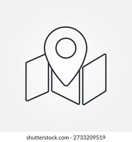 Outlined Map with Location Marker Icon Thin Line Symbol for GPS and Direction Use
