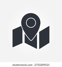 Outlined Map with Location Marker Icon Thin Line Symbol for GPS and Direction Use