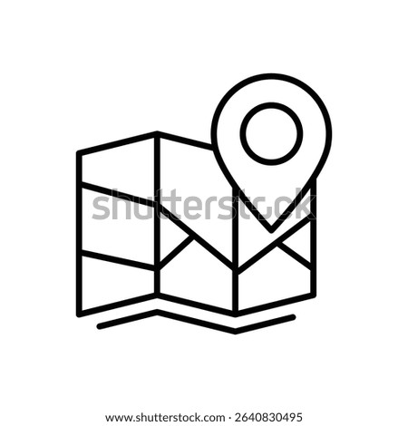 Outlined Map with Location Marker Icon Thin Line Symbol for GPS and Direction Use