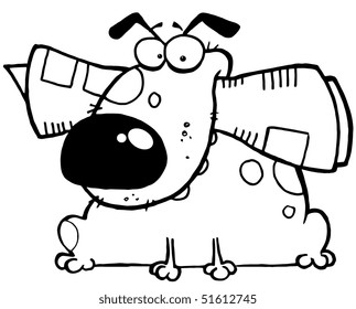 Outlined Mascot Cartoon Character Dog With Newspaper