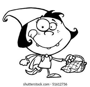 Outlined Mascot Cartoon Character Little Red Riding Hood