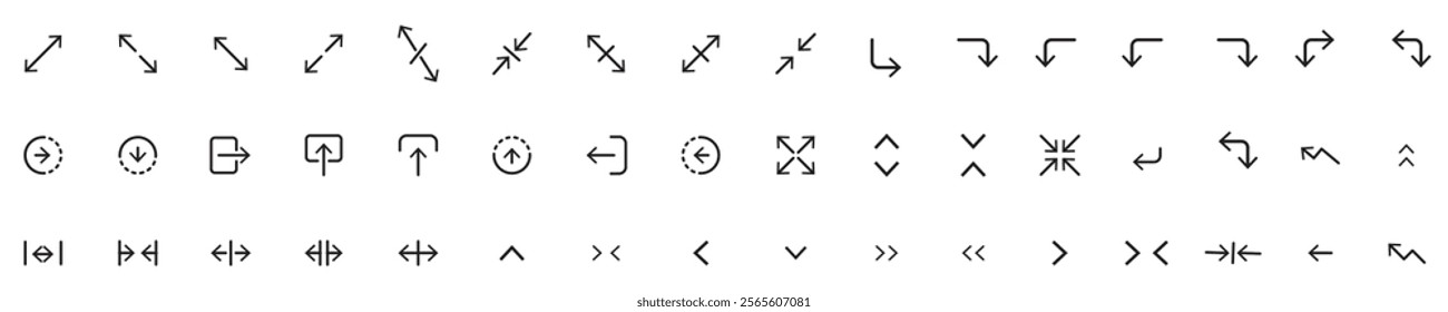Outlined material design arrow icon set with editable stroke