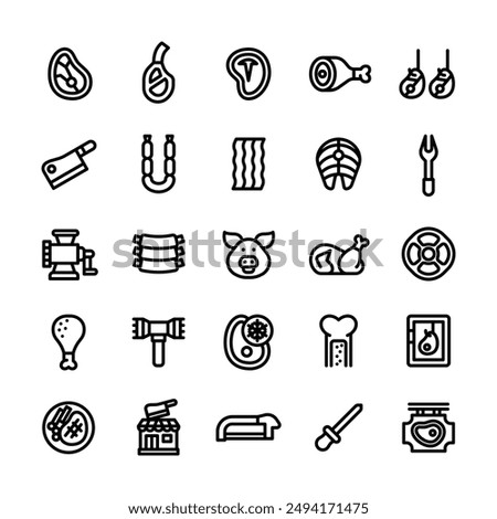 Outlined Meat Butcher Icon Set