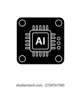 Icono de CPU de microchip delineado en diseño de glifo mínimo en blanco y negro