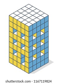 Outlined minimalistic block like building from aerated concrete. Vector cube shape evoking the rough construction of house. Master isolated illustration, isometric construction industry icon symbol