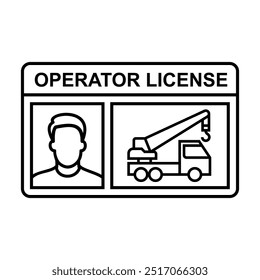 Outlined mobile crane operator license card vector illustration. Industrial safety management for transport. Authorized driver for operating the vehicle and heavy equipment.