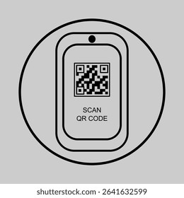 Outlined mobile phone with QR code for online financial transactions.