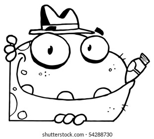 Outlined Mobster Frog Smoking A Cigar