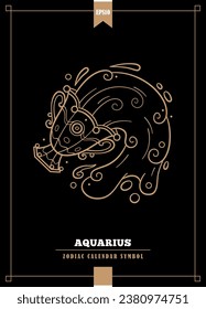 Outlined modern zodiacal illustration for Aquarius sign. Vector illustration.