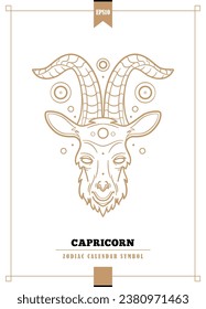 Outlined modern zodiacal illustration for Capricorn sign. Vector illustration.