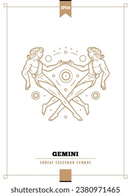Outlined modern zodiacal illustration for Gemini sign. Vector illustration.