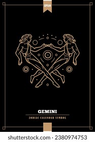 Outlined modern zodiacal illustration for Gemini sign. Vector illustration.