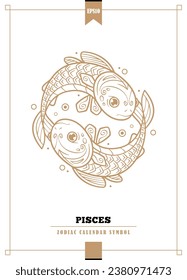 Outlined modern zodiacal illustration for Pisces sign. Vector illustration.