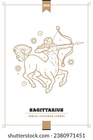 Outlined modern zodiacal illustration for Sagittarius sign. Vector illustration.