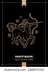 Outlined modern zodiacal illustration for Sagittarius sign. Vector illustration.