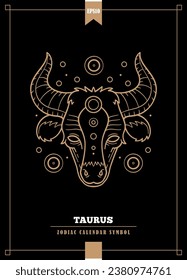 Outlined modern zodiacal illustration for Taurus sign. Vector illustration.