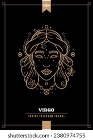 Outlined modern zodiacal illustration for Virgo sign. Vector illustration.