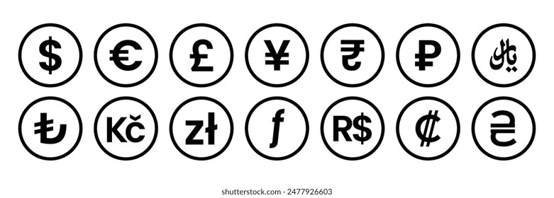 Outlined Money currency icon set. Currency exchange icon vector illustration.