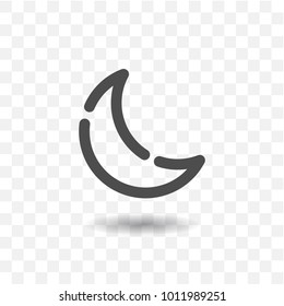 Outlined moon icon on transparent background.