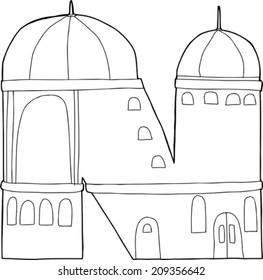 Outlined mosque in the shape of the letter "N"