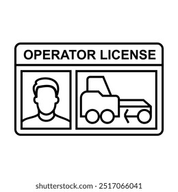 Outlined motor grader operator license card vector illustration. Industrial safety management for transport. Authorized driver for operating the vehicle and heavy equipment.