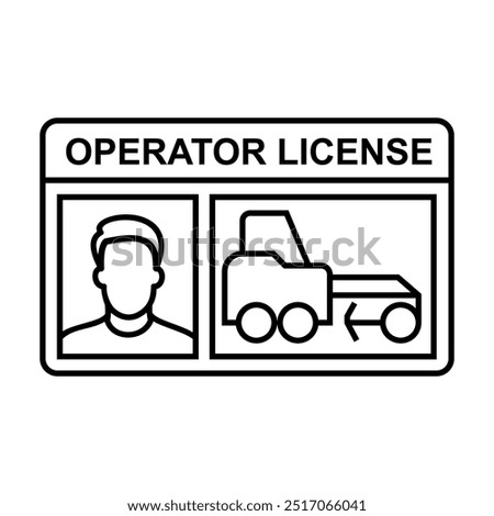 Outlined motor grader operator license card vector illustration. Industrial safety management for transport. Authorized driver for operating the vehicle and heavy equipment.