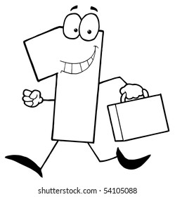 Outlined Number One Guy Carrying A Briefcase Or Suitcase
