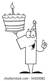 Outlined Number One Holding Up A First Birthday Cake