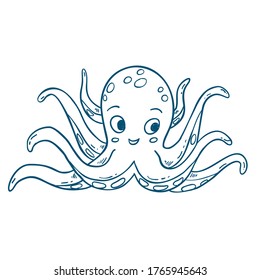 Outlined octopus illstration, hand drawn isolated vector sketch