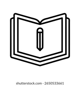 Outlined open book with pencil symbol on education concept learn study
