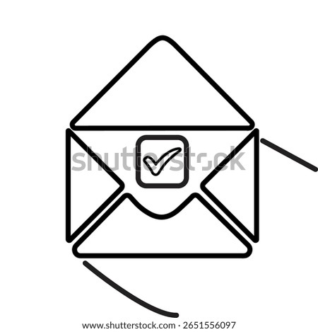 Outlined open email icon with checkmark. Minimal and efficient for UI and inbox tracking.