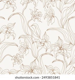 Outlined Orchids Decorative seamless pattern. Repeating background. Tileable wallpaper print.