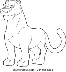 Outlined Panther Animal Cartoon Character. Vector Hand Drawn Illustration Isolated On Transparent Background