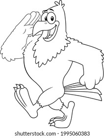 Outlined Patriotic Eagle Cartoon Character Marches. Vector Hand Drawn Illustration Isolated On Transparent Background