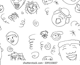 Outlined pattern of faces with positive expressions