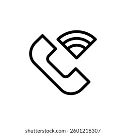 Outlined phone handset icon with a wireless signal suggests communication and connection, ideal for illustrating phone service or mobile technology topics.