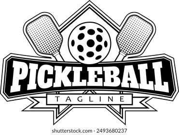 Gekennzeichnetes PickleBall-Logo-Design. Vektorgrafik Handgezeichnete Illustration auf durchsichtigem Hintergrund