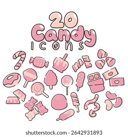 Outlined pink candy icons. Vector illustration