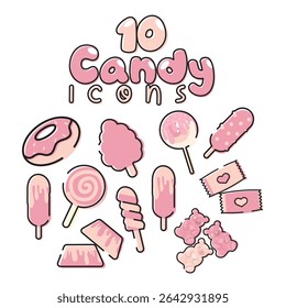 Outlined pink candy icons. Vector illustration