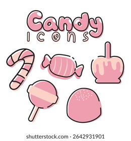 Outlined pink candy set. Vector illustration