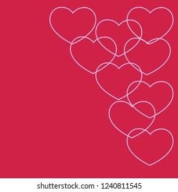 Outlined pink hearts on crimson background. love card invitation. St Valentines day