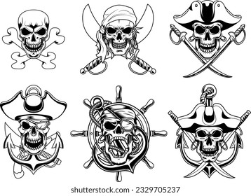 Outlined Pirate Skull Graphic