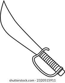 Outlined Pirate Sword Graphic Logo Design. Vector Hand Drawn Illustration Isolated On Transparent Background